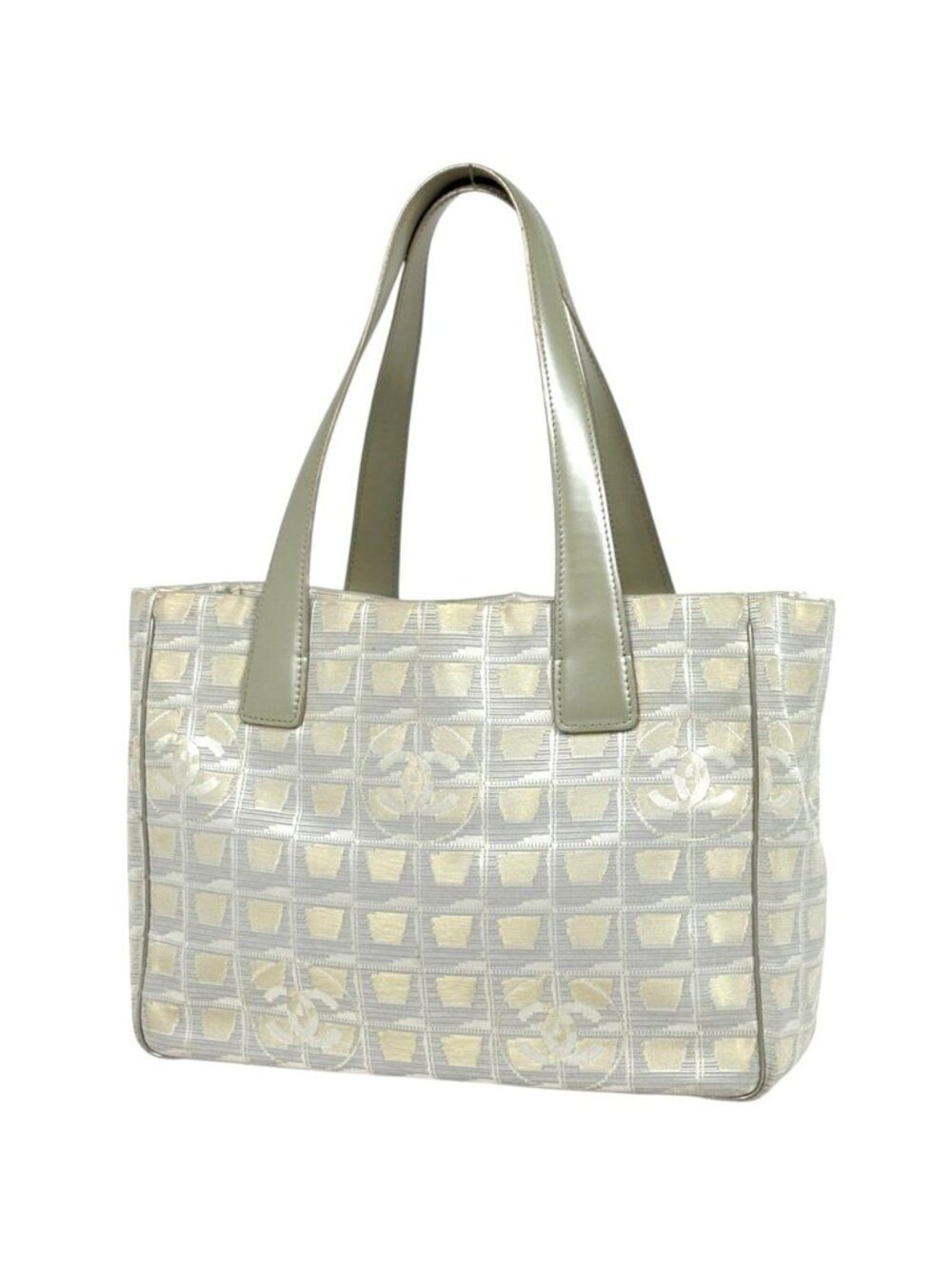 Chanel Handbag New Travel Line PM CC Logo Nylon Jacquard Gold Beige